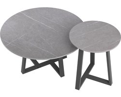 RG Enterprises® - Ronde moderne Salontafel marmer - Koffie set van 2 - GRIJS