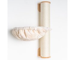 RHRQuality Wandmeubel Klimmuur Kat – Wand Sisalpaal XXL met Hangmat 45Ø de Luxe – Draagkracht tot 20KG – Voor Grote Katten – Met Luxe Ligplek – Crème