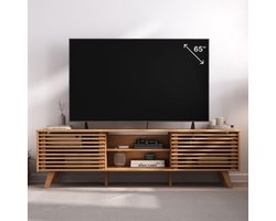 RIAN TV Lowboard met 2 Schuifdeuren, Massief Grenenhout TV Meubel met Verstelbare Planken en Ruime Opbergruimte – TV Dressoir 175 x 50 x 38 cm – Eiken/Oak Afwerking