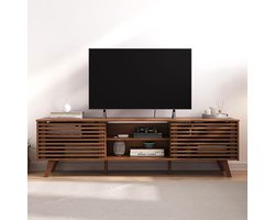 Rianova Luxe TV Meubel 175x50x38 cm – Massief Grenenhout Lowboard met 2 Schuifdeuren en 3 Verstelbare Planken in Kastanjebruin
