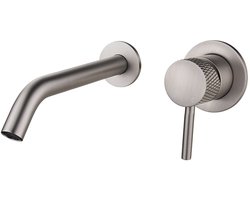 Ribbd eenhendel wastafelkraan met coldstart inbouw compleet geborsteld staal PVD