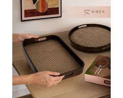 Ribex Bamboe Dienblad Rond - Dienblad Rond - Bamboe - 35 cm - Twee Handvaten - Decoratief - Duurzaam - Handgemaakt - Dienblad - Hout - Serveer Dienblad - Stevig - Licht - Dienbladen