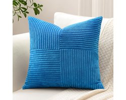 Ribfluwelen Kussenhoes - Met Kruisstreep Patchwork Design - Voor Sierkussen Woonkamer - Blauw 40x40cm