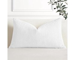 Ribfluwelen kussensloop - decoratief bankkussen - 30 x 50 cm - zuiver wit