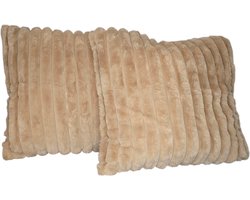 Ribstof Kussen Set 45x45 cm – Zacht & Stijlvol – Sierkussen – Kussen Rib – Decoratief Kussen – Beige