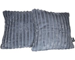 Ribstof Kussen Set 45x45 cm – Zacht & Stijlvol – Sierkussens – Kussen Rib – Decoratief Kussen –Donker Grijs