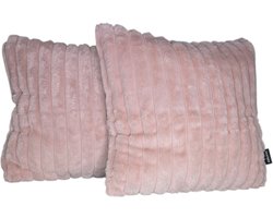 Ribstof Kussen Set 45x45 cm – Zacht & Stijlvol – Sierkussens – Kussen Rib – Decoratief Kussen – Roze