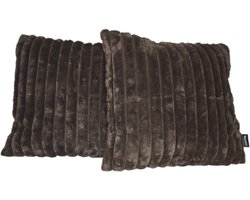 Ribstof Kussen Set 45x45 cm – Zacht & Stijlvol – Sierkussens – Kussens Rib – Decoratief Kussen – Bruin