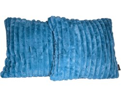 Ribstof Kussen Set 45x45 cm – Zacht & Stijlvol – Sierkussens – Kussens Rib – Decoratief Kussen – Turquoise
