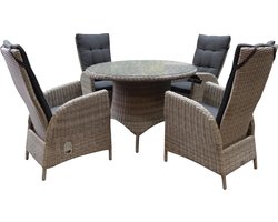 Riccione Menorca dining tuinset 110 cm rond verstelbaar 5 delig grijs