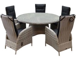 Riccione Menorca dining tuinset 150 cm rond verstelbaar 6 delig wit grijs
