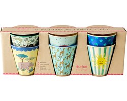 Rice melamine drinkbekerset kinderen, Funky Prints, medium, 6 stuks ( blauw)