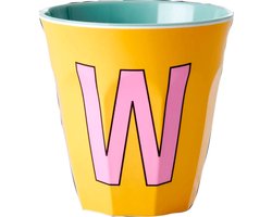 Rice melamine mok medium 9 cm apricot met letters W