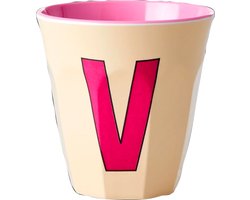 Rice melamine mok medium 9 cm cream met letters V