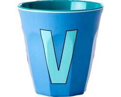 Rice melamine mok medium 9 cm donkerblauw met letters V