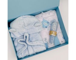 | RICH DAYS | Baby Verzorgingspakket | Badset Jongen | Kraamcadeau Baby Boy | Blauw | Badjas met Oortjes | Cadeaudoos |