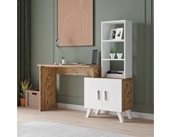 Rich Interiors® - Computertafel - Bureau - Werktafel - Wit - Met planken - Vintage - Laptoptafel