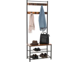 Rich Interiors® - Industrieel Vintage MDF Kapstok met Schoenenrek Hout - Garderoberek 9 Haaks