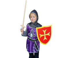 Ridder kostuum Paars inclusief zwaard en schild rood kruis maat 116-140 riddertuniek