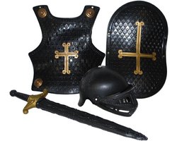 Ridder verkleed accessoires set - 4-delig - zwart - ridder helm en harnas - kunststof