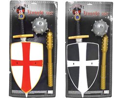 Ridderset 3-delig - nepzwaard, schild en nepknots - Verkleedaccessoire - Assorti - Wit - Zwart
