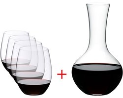 Riedel Rode Wijnglazenset O Wine - 4 stuks met Decanteerkaraf Syrah