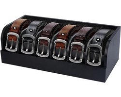 Riemenopbergdoos, riemorganizer met 6 vakken, geschikt voor kledingkasten en lades, bamboe displaydoos voor het opbergen van stropdassen en riemen, unisex riemorganizer (zwart).