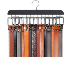 Riemhanger voor in de kast - 14 haken - 2-in-1 riemhanger - Draaibaar riemrek - Kastorganizer - Geschikt voor maximaal 42 riemen - Garderobeaccessoire - Multifunctionele organizer - Geschikt voor stropdassen, bh's en vesten - Zwart
