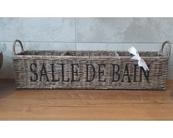 Rieten Badkamermand met 3 Vakken Salle de Bain - 60x15x15 cm - Greywash - Opbergmand - Decoshoppen.nl - Landelijke Stijl