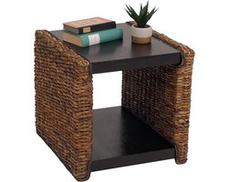 Rieten bijzettafel - natuurlijke rotan nachtkastje met opbergvak