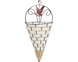 Rieten Bloemmand - Hangmand Rotan Vaas - Wanddecoratie Tuin - Handgemaakt Natuurlijk Materiaal - 14x30cm - Wit