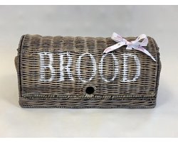 Rieten Broodmand met Deksel - Rattan - Rotan - Riet - 42x21x21 cm - Met ‘Brood’ Opschrift - Landelijke Stijl - Decoshoppen.nl