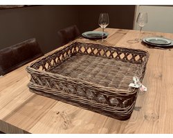 Rieten Dienblad 50x50 cm - Groot Vierkant Rotan Plateau - Handgemaakt - Naturel Bruin - Decoratief Servies & Woonaccessoire - Decoshoppen.nl
