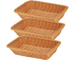Rieten Fruitmanden Rechthoekig - Set van 3 - 30 x 20 x 7 cm - Voor Groenten, Fruit, Snacks - Tafelblad Manden