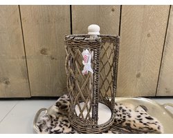 Rieten Keukenrolhouder - 35 cm Hoog - Staand Model - Landelijke Stijl - Handgemaakt Riet - Decoshoppen.nl