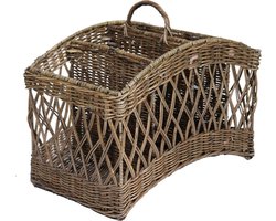 Rieten Lectuurmand-vier vakken-open gewerkt-opbergmand-tijdschriften-kranten