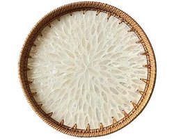Rieten mand - Decoratieve schaal - Hapjes serveren - Met schelpdetails - 30 cm - Natuurlijk