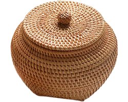 Rieten Mand - Opbergdoos Deksel - Decoratief Opbergen - Handgeweven Kwaliteit - 16 x 14 cm - Natuurlijk