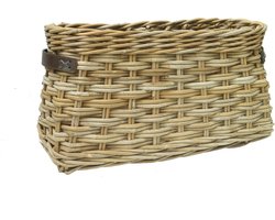 Rieten Mand - Rotan Opbergmand - Vensterbankmand - Decoratieve Mand met Lederen Hengsel - 56×19×30cm - Het Mandenhuys