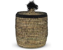 Rieten Mand Zeegras - Opbergmand Wasmand - Opbergen Wassen - Handgemaakt Fairtrade - Ø 31 x 37cm - Natuurlijk Zwart