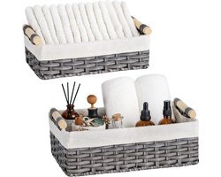 Rieten manden met voering - Rotan manden organizer voor planken en decoratie - Grijs organiserende opbergmand voor badkamer - Klein formaat