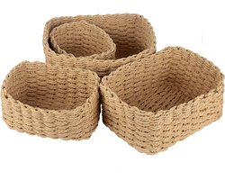 Rieten Mandenset voor Organisatie - 4 Stuks Geel - Multifunctionele Opbergoplossing voor Badkamer en Kinderen