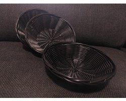 Rieten Mandjes - Set van 3 stuks - Ronde Broodmandjes - 18 cm x 6 cm - Zwarte Broodmandjes - Rieten Fruitmandjes - Wicker Mandjes