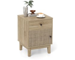 Rieten Nachtkastje met Lade & Kast Nachtkastje in Boho-stijl bBjzettafel Natuur