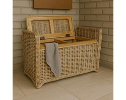 Rieten Opbergbank - Halbankje Zitbank - Extra Opbergruimte - Ambachtelijk Handgemaakt - 80x60x40 cm - Rotan Grey