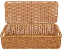 Rieten Opbergdoos - Gewezen Mand Deksel - Ruimte Organiseren - Handgeweven Natuurlijk - 35x15x10 cm - Natuurlijk Bruin