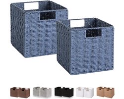 Rieten opbergmand - handgeweven papier - set van 2 - donkerblauw - 22 x 22 cm
