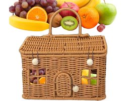 Rieten Opbergmand - Rustieke Decoratie - Woonkamer Ordenen - Draagbaar met Handgrepen - 18x21x18cm