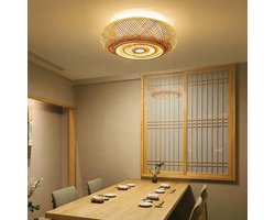 Rieten Plafondlamp - Bamboe Rotan Vintage Lamp - E27 - Decoratieve Kunst Kroonluchter - Handgeweven - 50 cm