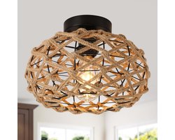 Rieten plafondlamp - Diameter 30 cm - Gevlochten half ingebouwde plafondlamp - Kust Bohemian rieten lamp - Geschikt voor boerderij, slaapkamer, hal, entree en keuken - Zonder lampen
